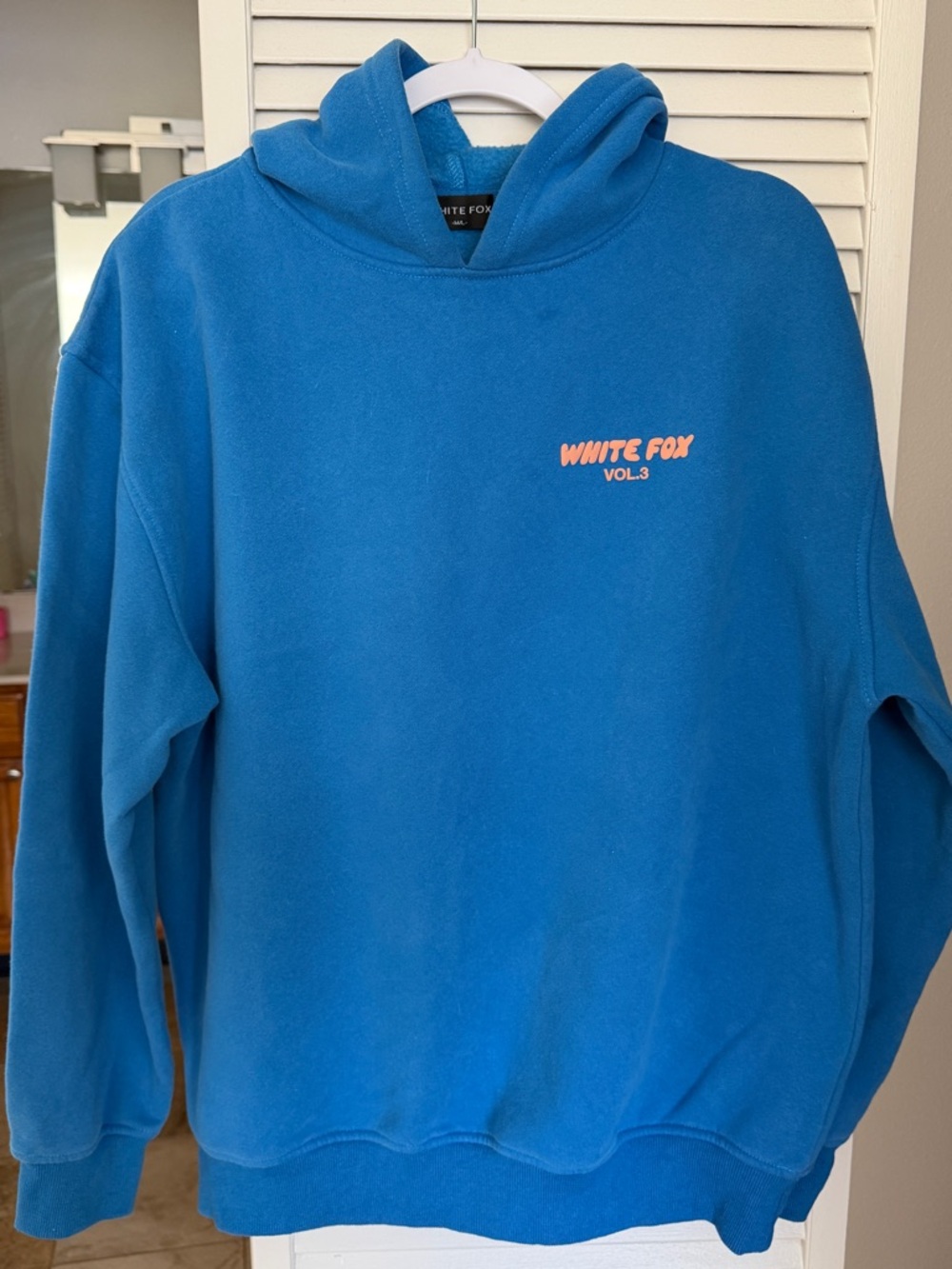 White Fox Boutique Blue Hoodie with Pink Logo